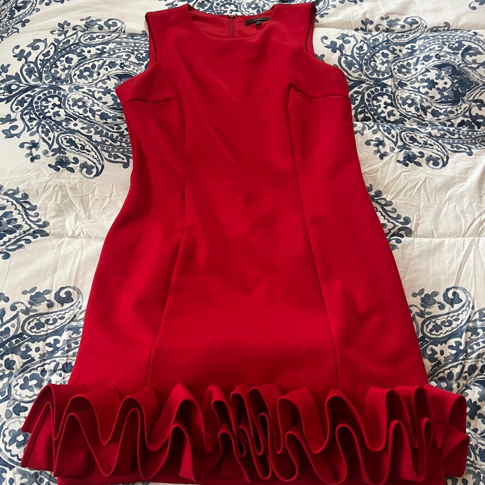 Red Maia Dress with Ruffle Hern